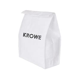 A white Tyvek cooler lunch bag with a rectangular shape and a logo on the front.