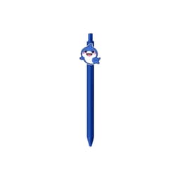 A blue acrylic pen featuring a shark design at the top, with a logo included.