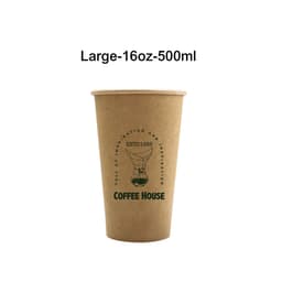 A large, 16oz disposable single wall kraft paper cup with a circular logo design.