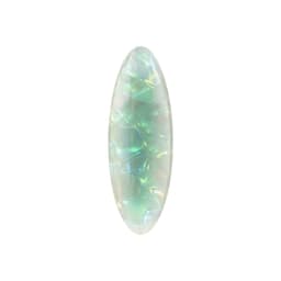 An oval iridescent hair clip in shades of green and white, featuring a textured surface and a glossy finish.
