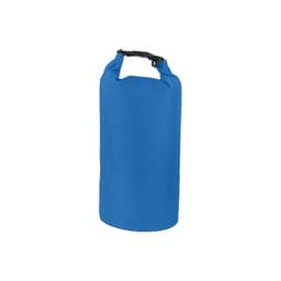 A blue Oxford cloth dry bag with a black strap and buckle closure, featuring a textured surface.