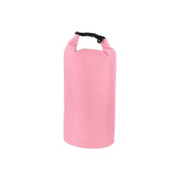 A pink Oxford cloth dry bag with a secure strap and buckle fastening, featuring a textured surface.
