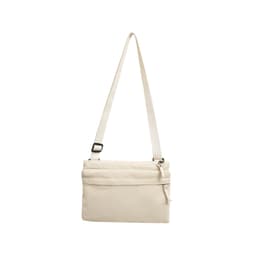 A lightweight crossbody bag in cream, featuring a zippered compartment and an adjustable strap.