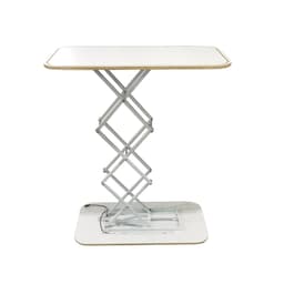 A backlit LED spring-up display in rectangular shape, featuring a white top and a silver scissor mechanism base.