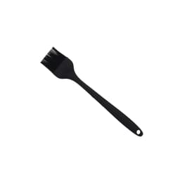 A black pastry brush with a long handle and silicone bristles for applying glazes or brushing surfaces.