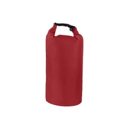 A red Oxford cloth dry bag with a securing clip at the top. It features a textured surface and a rounded shape.