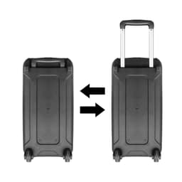 A wheeled tool bag in black with a retractable handle and wheels for easy transport, featuring a plain design.