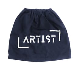 A navy blue boot cover with a gathered top and a logo featuring the word "ARTIST" in white lettering.