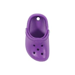 A purple clog shoe-shaped charm featuring ventilation holes and a front strap, with a hole for attachment.