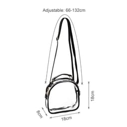 A clear PVC waterproof crossbody bag with black straps, featuring adjustable sizing and a zip closure.