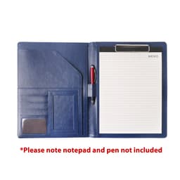 A4 Business Compendium in navy blue, featuring a clipboard, card slots, and a pocket. Notepad and pen not included.