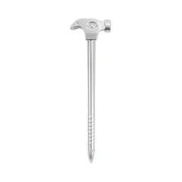A hammer-shaped ballpoint pen in silver, resembling a tool with a detailed handle and a pen tip.