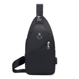 A black Travel Sling Chest Bag featuring a zippered pocket and a branded logo.