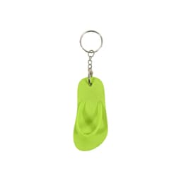 A keyring shaped like a thong in bright green, attached to a metal ring. It features a simple design with no branding visible.