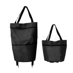A black collapsible shopping trolley bag, featuring two sizes and shoulder straps, with a simple design.