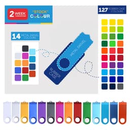 A variety of Belton Swivel Flash Drives in different colours, featuring a metal swivel and rubber casing.
