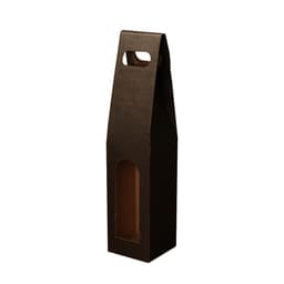 A drink bottle box in a black design, featuring a window and a handle for easy carrying.