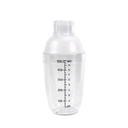 A drink bottle with a clear plastic design, a filter top, and measurement markings in black.