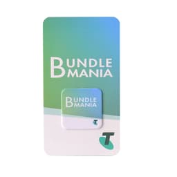 A promotional card featuring a green and blue gradient design with a small square logo and branding.
