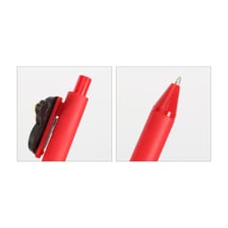 A red custom PVC pen with a clip and a pointed writing tip, featuring a logo on the side.