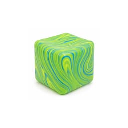 A colourful squishy cube featuring a blend of green and blue swirls, designed for stress relief.