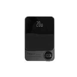 A black 10000mAh magnetic wireless power bank with a digital percentage display and a logo.