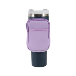 A drink bottle pouch in lavender for Stanley, featuring a zippered pocket on the side for added convenience.