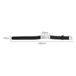 A black engraved stainless steel bracelet with a clasp, measuring 246mm in length, 39mm wide, and 15mm thick.