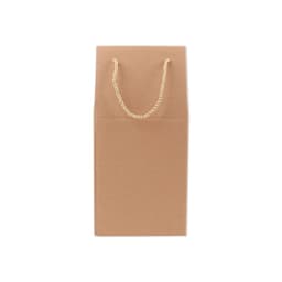 A brown kraft paper wine box with a rope handle, designed to hold two bottles. It features a simple, unbranded appearance.