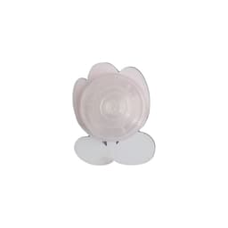 A custom shaped acrylic phone pop holder in a flower design, featuring a clear centre and pink accents.