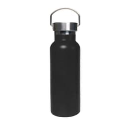 A drink bottle featuring a sleek black design, double wall vacuum insulation, and a stainless steel lid with a handle.