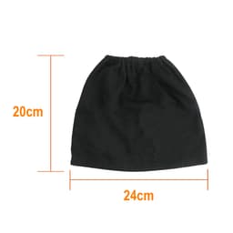 A black boot cover with an elasticised top, measuring 20cm in height and 24cm in width.
