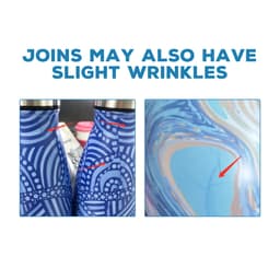 A drink bottle featuring a blue, patterned design with slight wrinkles at the joins and a smooth blue interior.