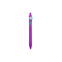 A purple PVC pen featuring a clip and a logo.