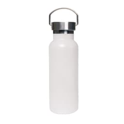 A drink bottle in white with a stainless steel lid and handle, designed as a 500ml double wall vacuum thermos.