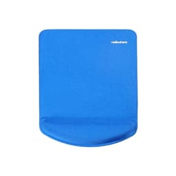 A blue rectangular gel pad with a smooth surface and a curved edge, featuring a logo in one corner.