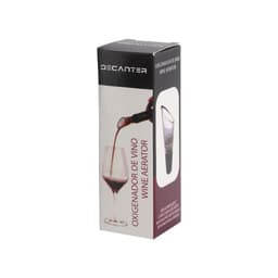 A wine aerator in a sleek box, featuring a black and burgundy design with a logo and image of the product.