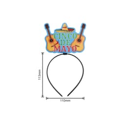 A black headband with a colourful "Cinco de Mayo" topper featuring two guitars and a sombrero.