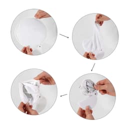 A 20cm foldable fan in white, demonstrating the process of unfolding and folding it. Includes hands holding the fan.