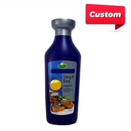 A drink bottle with a blue body, silver lid, and a logo, designed for promotional use.