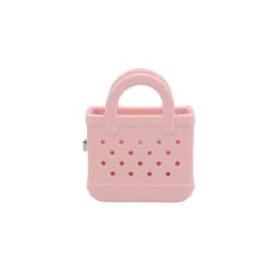 A pink Mini EVA Holes Bag Clip with a textured surface and a handbag design, featuring cut-out holes and a handle.