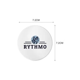 A round mirror featuring a logo with musical notes, in white, measuring 7.2 cm in diameter.