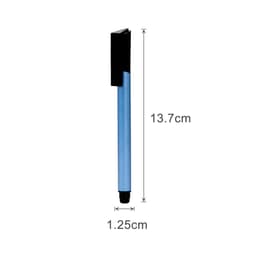 A blue stylus USB pen with a black top, measuring 13.7 cm in length and 1.25 cm in diameter.