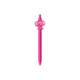 A pink pen featuring a cute elephant topper. The pen has a logo on its body.