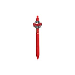 A red PVC pen featuring a clip and a logo at the top. The pen has a smooth, sleek design.