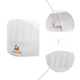 A white disposable non-woven kids chef hat featuring a logo, designed for events and exhibitions.