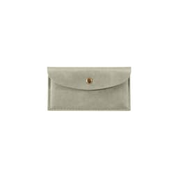 A light grey PU leather glasses pouch with a gold snap closure and a simple design.