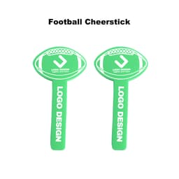 Green sponge ball cheer sticks in the shape of footballs, featuring a logo.