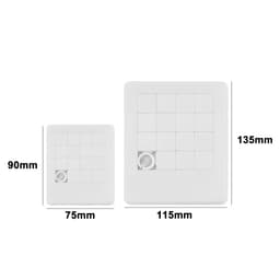 Two sliding puzzles in white, one larger at 135mm and one smaller at 90mm, both with a grid design.