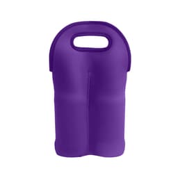 A drink bottle carrier in vibrant purple colour, designed for holding two bottles, featuring a convenient handle and branding.